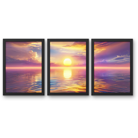 Classic Sunset Ocean View Modern Wall Art Bundle - Poster 3PCS