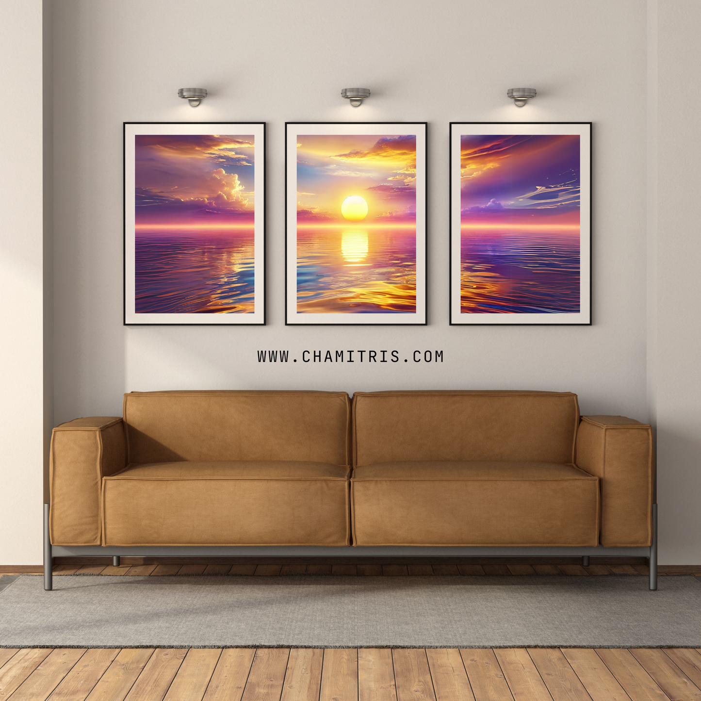 Classic Sunset Ocean View Modern Wall Art Bundle - Poster 3PCS